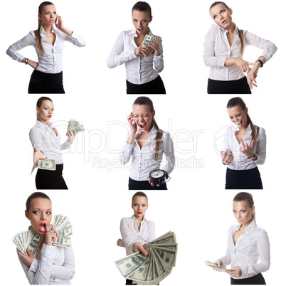 Set of business woman posing with emotional face