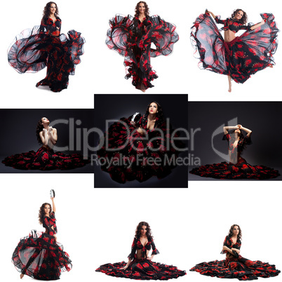 Collage of hot brunette posing in gypsy dance
