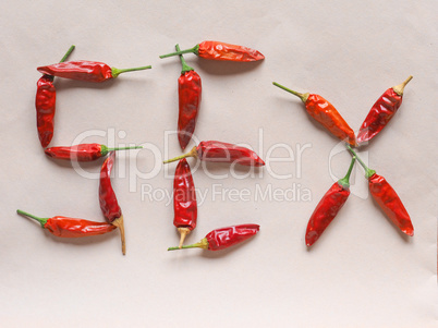 Sex written with hot chili pepper vegetables