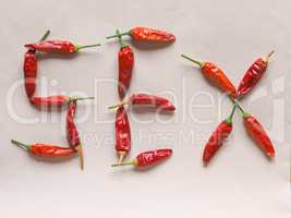 Sex written with hot chili pepper vegetables