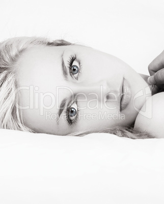 Black and White Beautiful Woman in Bed