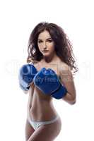 Beauty force concept. Image of sexy female boxer