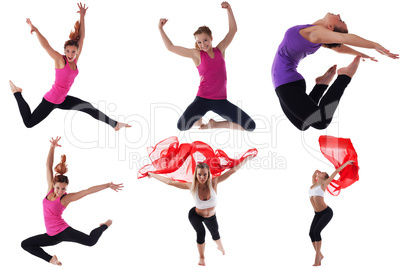Photo set of fitness women exercising in studio