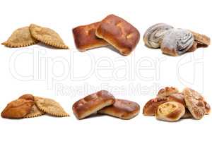 Photo set of bakery products, isolated on white