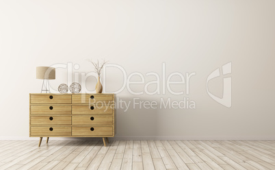 Interior with wooden cabinet 3d rendering