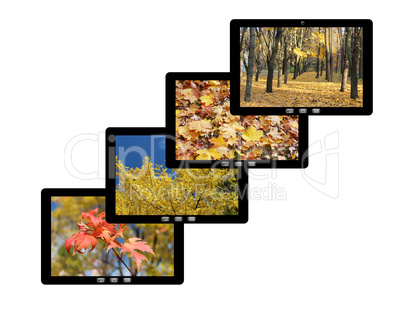 four tablet computers with images of Autumn