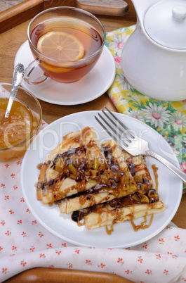 Breakfast pancakes on apples