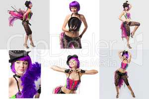 Burlesque. Collage of showgirl with purple hair