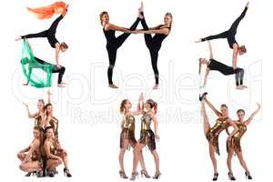Aerobics and Dance. Collage of cute girls posing