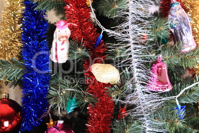 toys on green christmas fir