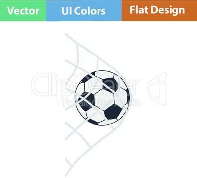 Flat design icon of football ball in gate net