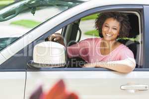 African American Girl Young Woman Driving Car