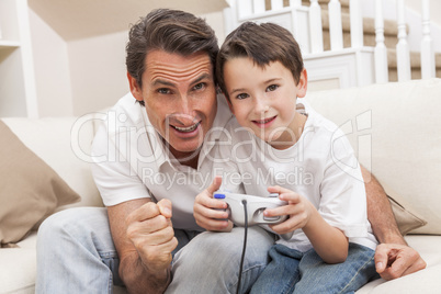 Man Boy Father Son Playing Computer Video Console Game