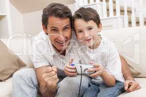 Man Boy Father Son Playing Computer Video Console Game