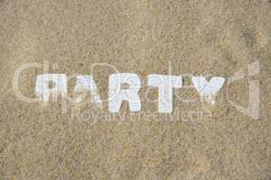 Sommerparty Party Wort Buchstaben Sand Strand
