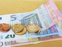 Euro coins and notes