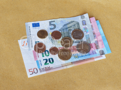 Euro coins and notes