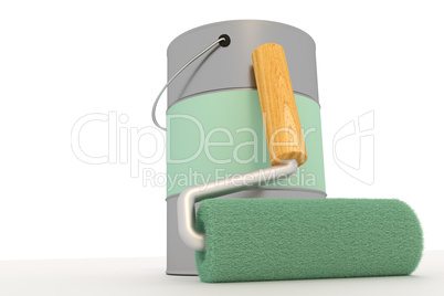 Paint roller with paint bucket