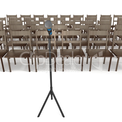 Microphone with empty chairs