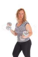 Woman workout with dumbbells.