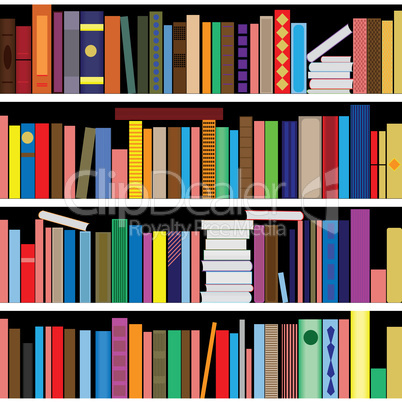 Books vector seamless texture vertically and horizontally. Bookshelf background.