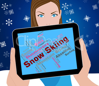 Snow Skiing Indicates Winter Sport And Skis