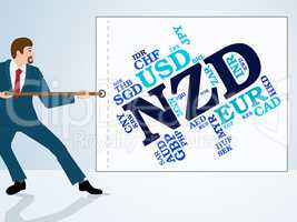 Nzd Currency Shows New Zealand Dollar And Coin
