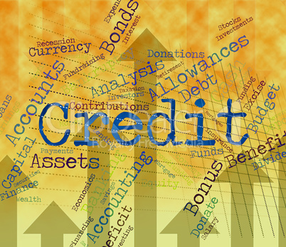 Credit Word Shows Debit Card And Banking