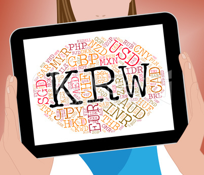 Krw Currency Represents South Korea Won And Exchange