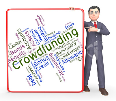 Crowdfunding Word Shows Raising Funds And Crowd-Funding