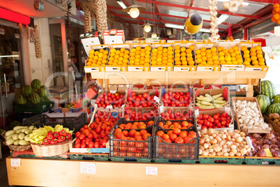 Colorful Fresh Produce on Display in Food Market