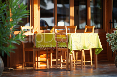 Colorful outdoor table at an open-air restaurant