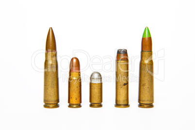 A selection of bullets isolated on white.