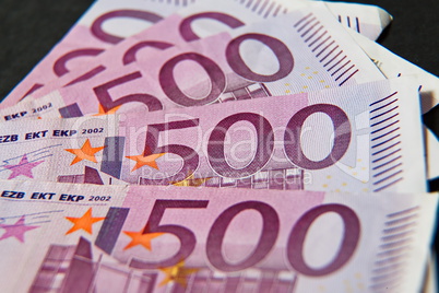 Five hundred euro banknotes in a row