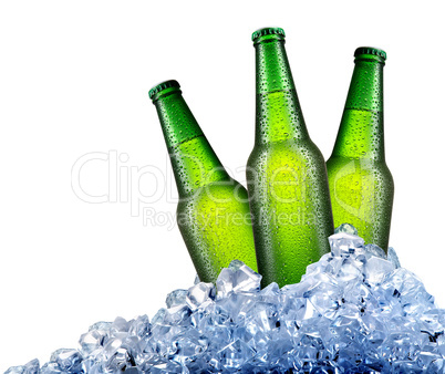 Green bottles in ice