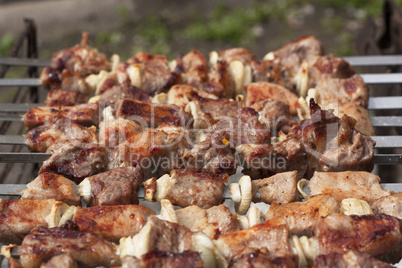 Barbecue with delicious grilled meat on grill