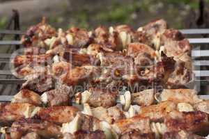 Barbecue with delicious grilled meat on grill