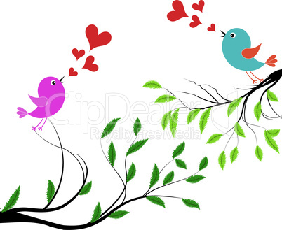 Bird with love. Vector illustration of a birds wedding on tree sing a heart song.