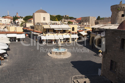 Hippocrates square in the historic Old Town of Rhodes Greece