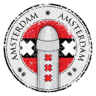 Grunge stamp with bollard symol of Amsterdam and flag