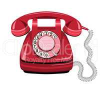 Telephone red, vector old rotary phone