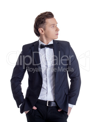 Photo of stylish businessman, isolated on white