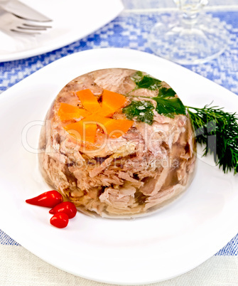 Jellied with hot red pepper on tablecloth