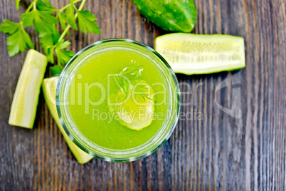 Juice cucumber in glassful on board top