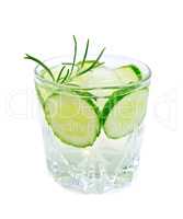 Lemonade with cucumber and rosemary in glass