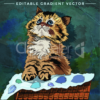 Funny Kitten. Vector illustration of a cat at home.