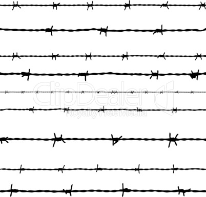 Barbed wire seamless background. Vector fence illustration isolated on white. Protection concept design.