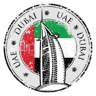 Grunge stamp with the flag and town Dubai, emirate of United Arab Emirates vector