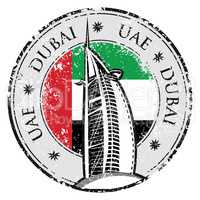 Grunge stamp with the flag and town Dubai, emirate of United Arab Emirates vector
