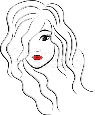 Beauty girl face sketch, woman face vector portrait. Hair wave.